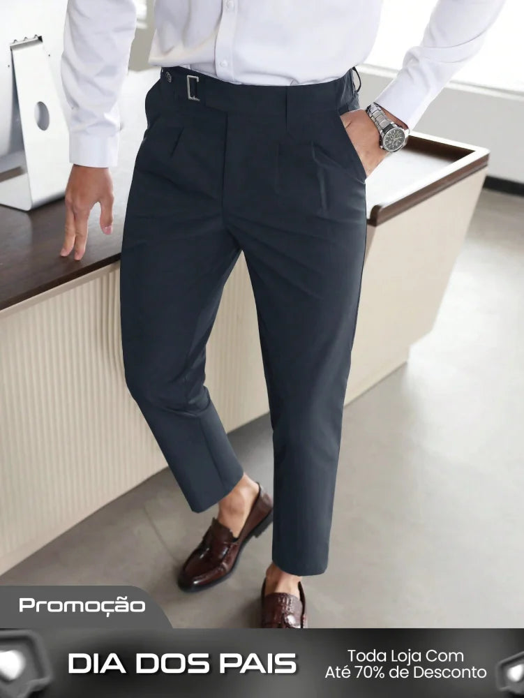 Calça Masculina Social Alfaiataria Com Cinto E Corte Slim Calça Masculina Social Alfaiataria Com Cinto E Corte Slim