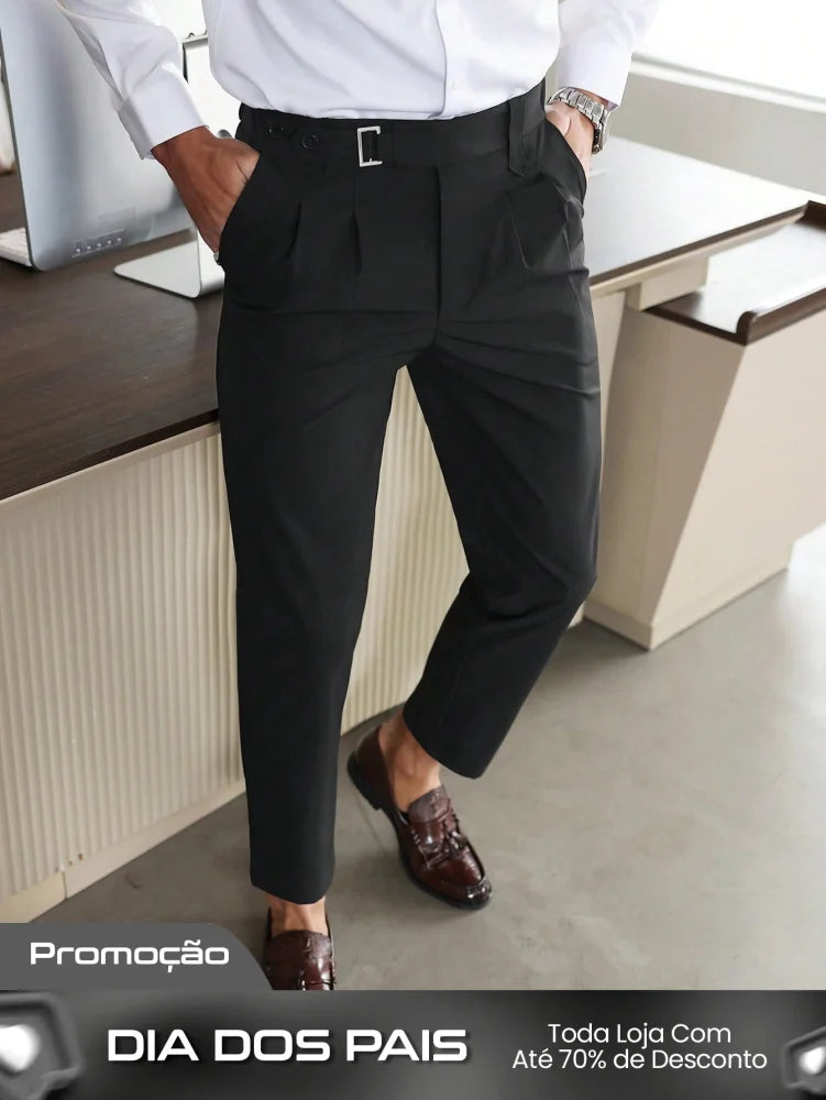 Calça Masculina Social Alfaiataria Com Cinto E Corte Slim Calça Masculina Social Alfaiataria Com Cinto E Corte Slim