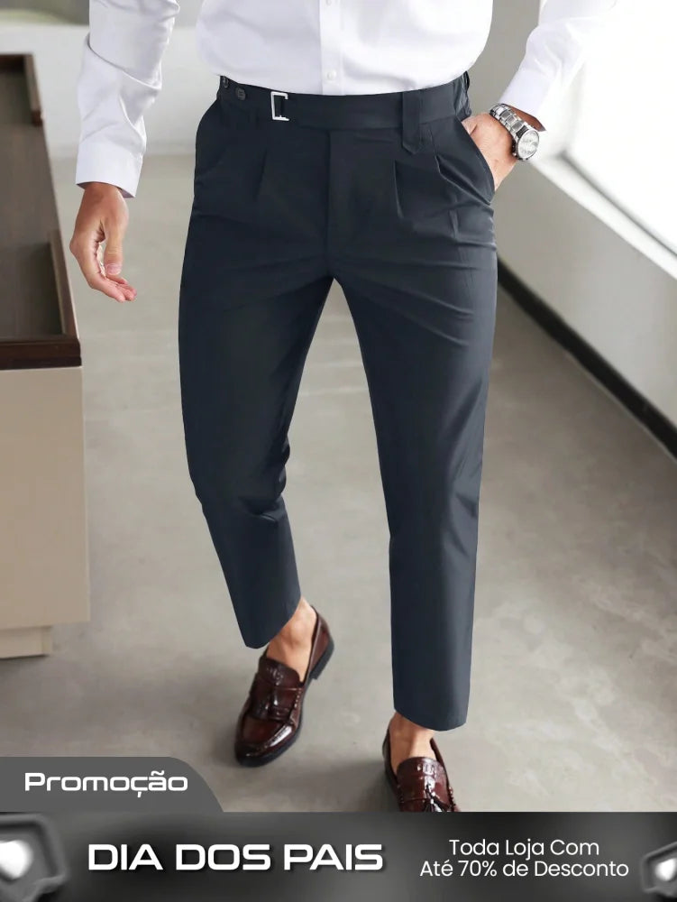 Calça Masculina Social Alfaiataria Com Cinto E Corte Slim Calça Masculina Social Alfaiataria Com Cinto E Corte Slim