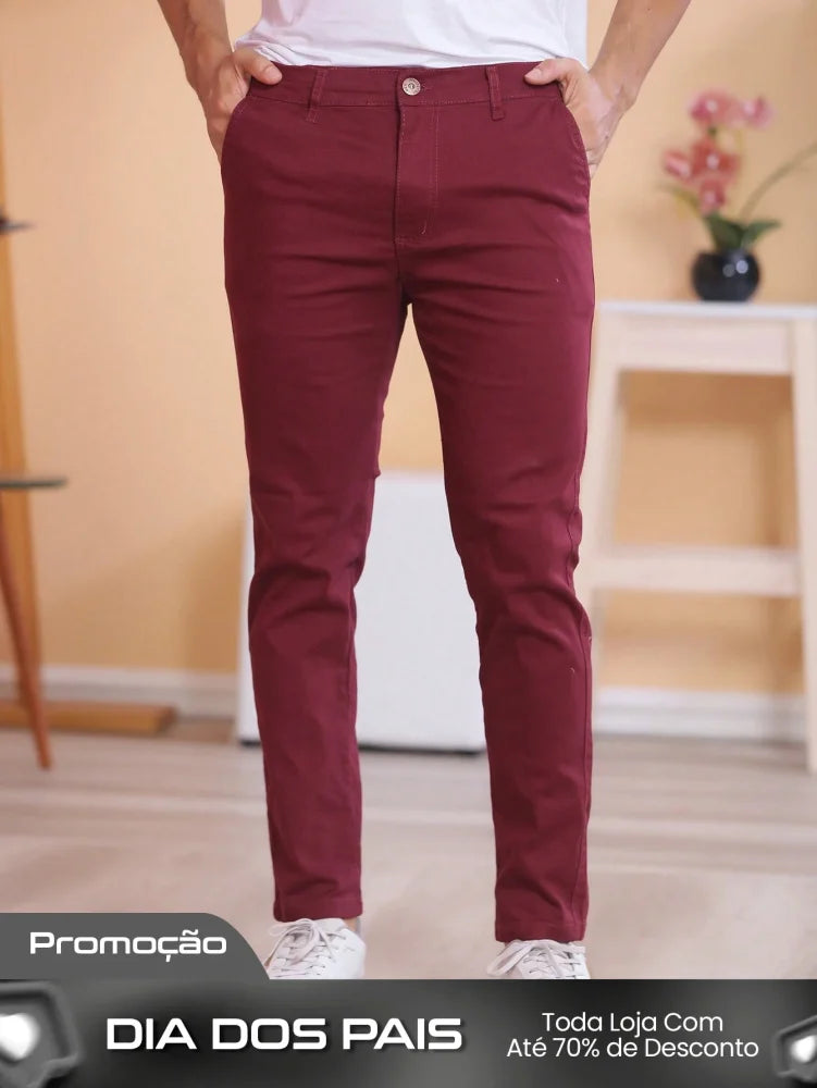 Calça Masculina Social Slim Fit Com Bolsos E Cintura Ajustável Calça Masculina Social Slim Fit Com Bolsos E Cintura