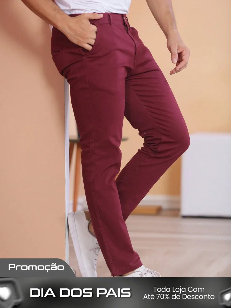 Calça Masculina Social Slim Fit Com Bolsos E Cintura Ajustável Vinho / PP Calça Masculina Social Slim Fit Com Bolsos E