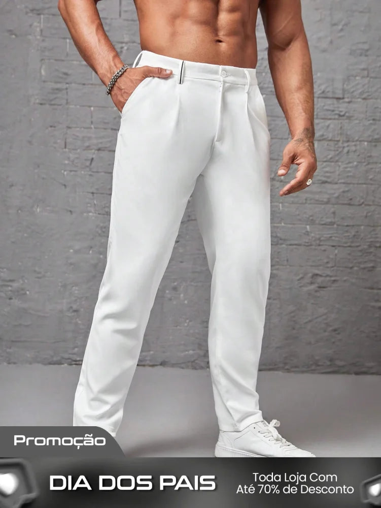 Calça Masculina Social Slim Fit Com Cintura Tradicional Branco / PP Calça Masculina Social Slim Fit Com Cintura