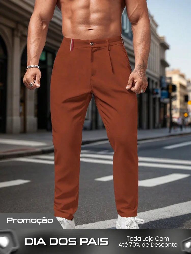 Calça Masculina Social Slim Fit Com Cintura Tradicional Marrom / PP Calça Masculina Social Slim Fit Com Cintura