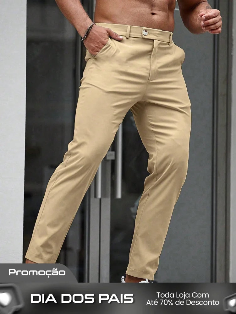 Calça Masculina Social Slim Fit Tecido Stretch E Cintura Tradicional Calça Masculina Social Slim Fit Tecido Stretch E