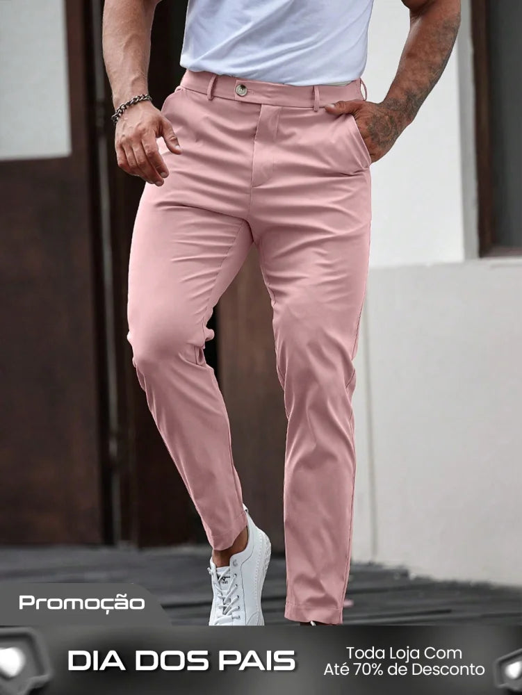 Calça Masculina Social Slim Fit Tecido Stretch E Cintura Tradicional Calça Masculina Social Slim Fit Tecido Stretch E