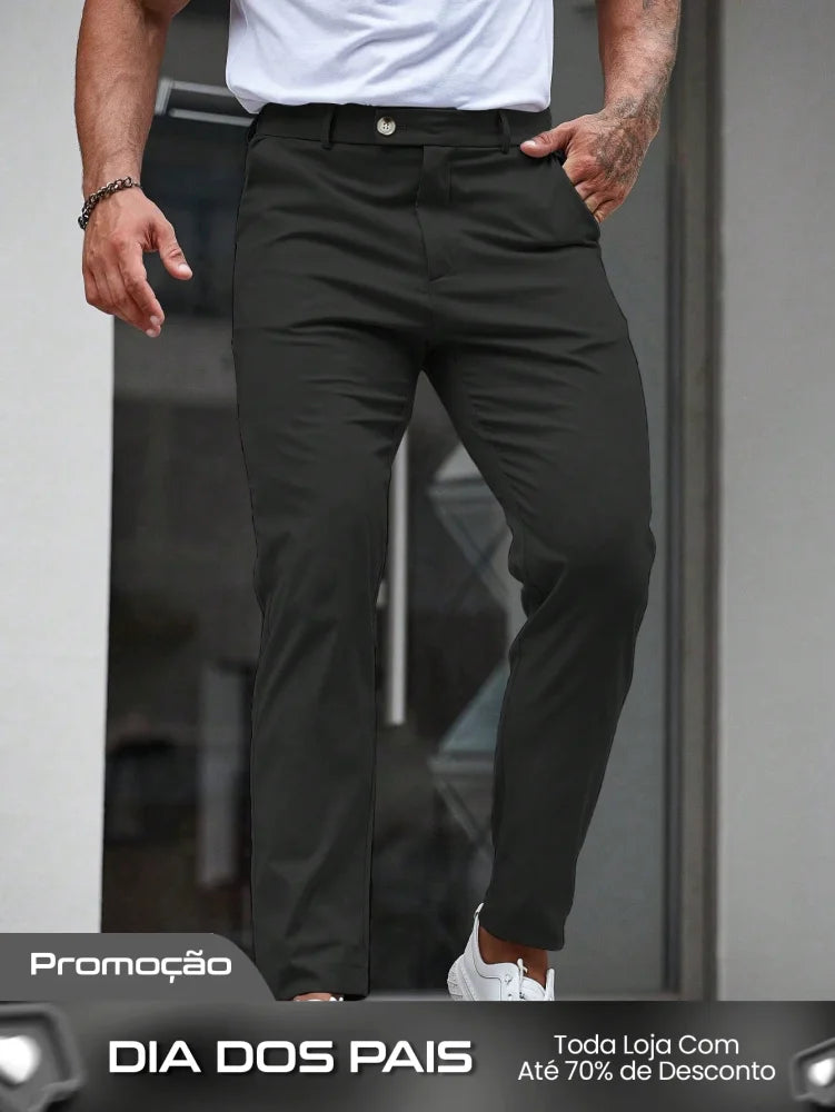 Calça Masculina Social Slim Fit Tecido Stretch E Cintura Tradicional Calça Masculina Social Slim Fit Tecido Stretch E