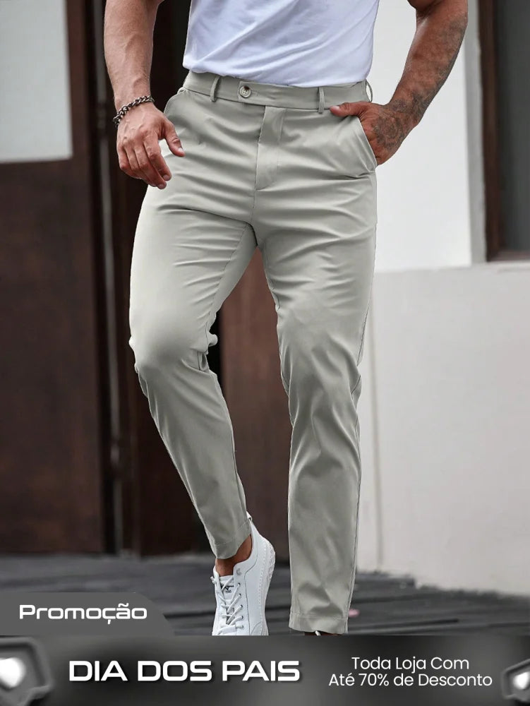 Calça Masculina Social Slim Fit Tecido Stretch E Cintura Tradicional Calça Masculina Social Slim Fit Tecido Stretch E