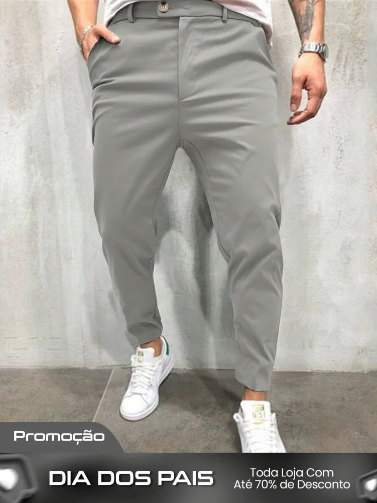 Calça Masculina Social Slim Fit Tecido Stretch E Cintura Tradicional Calça Masculina Social Slim Fit Tecido Stretch E