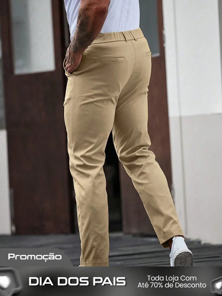 Calça Masculina Social Slim Fit Tecido Stretch E Cintura Tradicional Calça Masculina Social Slim Fit Tecido Stretch E