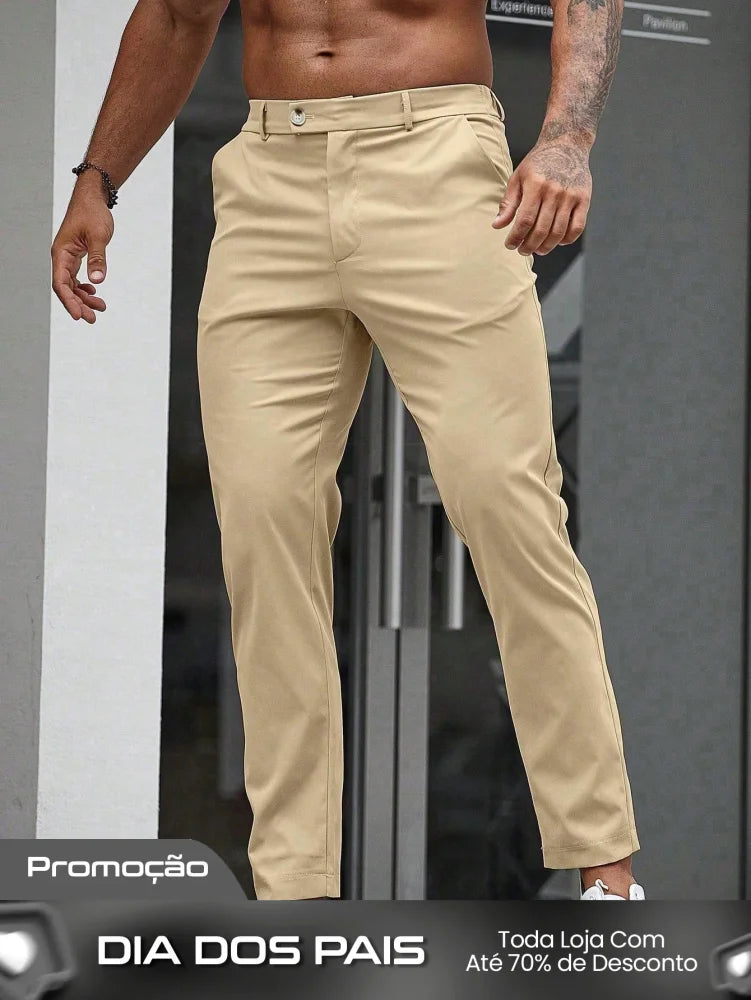 Calça Masculina Social Slim Fit Tecido Stretch E Cintura Tradicional Caqui / PP Calça Masculina Social Slim Fit Tecido