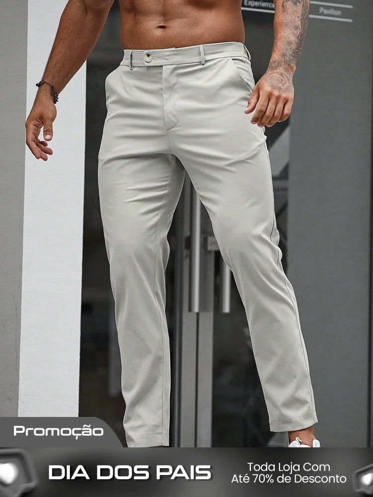 Calça Masculina Social Slim Fit Tecido Stretch E Cintura Tradicional Cinza Claro / PP Calça Masculina Social Slim Fit