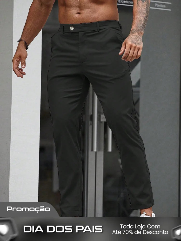 Calça Masculina Social Slim Fit Tecido Stretch E Cintura Tradicional Preto / PP Calça Masculina Social Slim Fit Tecido