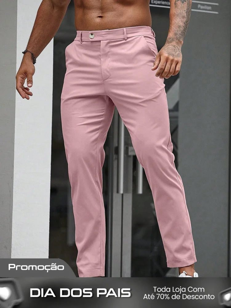 Calça Masculina Social Slim Fit Tecido Stretch E Cintura Tradicional Rosa Chiclete / PP Calça Masculina Social Slim Fit