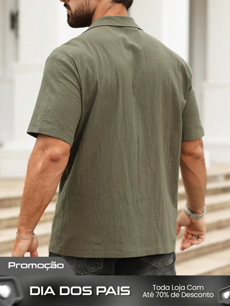 Camisa Masculina De Botão Bolsos Utilitários Estilo Urbano Camisa Masculina De Botão Bolsos Utilitários Estilo Urbano