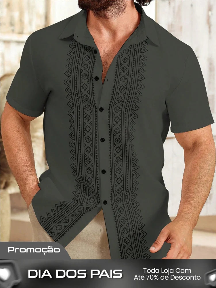 Camisa Masculina De Botão Bordado Étnico Estilo Refinado Camisa Masculina De Botão Bordado Étnico Estilo Refinado