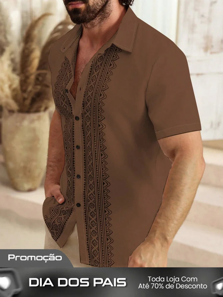 Camisa Masculina De Botão Bordado Étnico Estilo Refinado Camisa Masculina De Botão Bordado Étnico Estilo Refinado