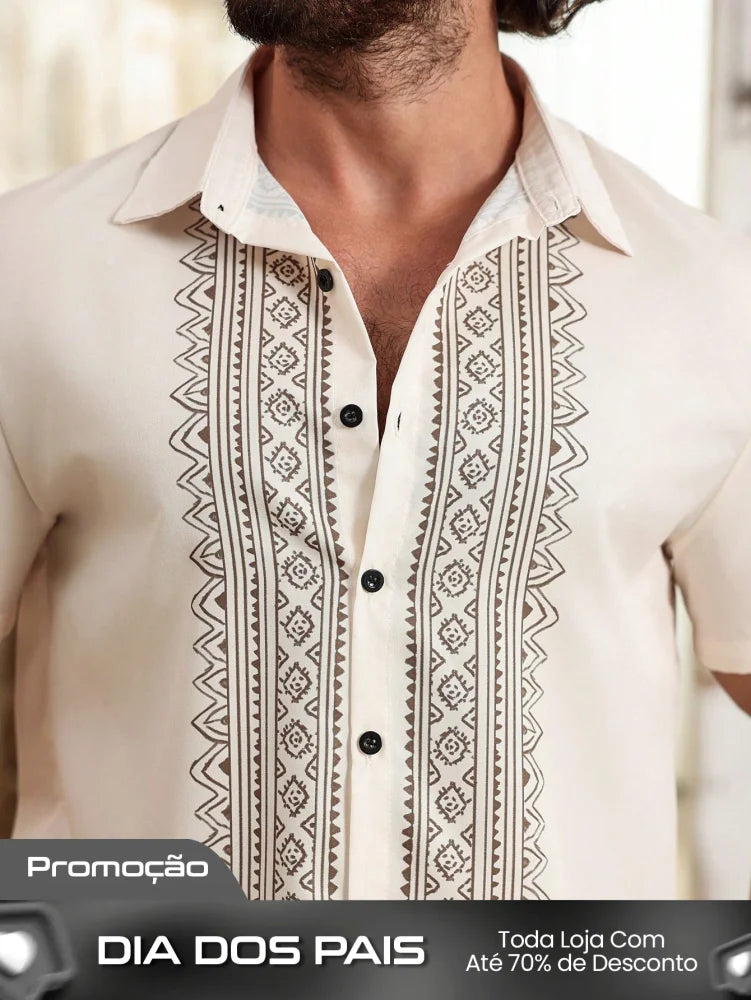 Camisa Masculina De Botão Bordado Étnico Estilo Refinado Camisa Masculina De Botão Bordado Étnico Estilo Refinado