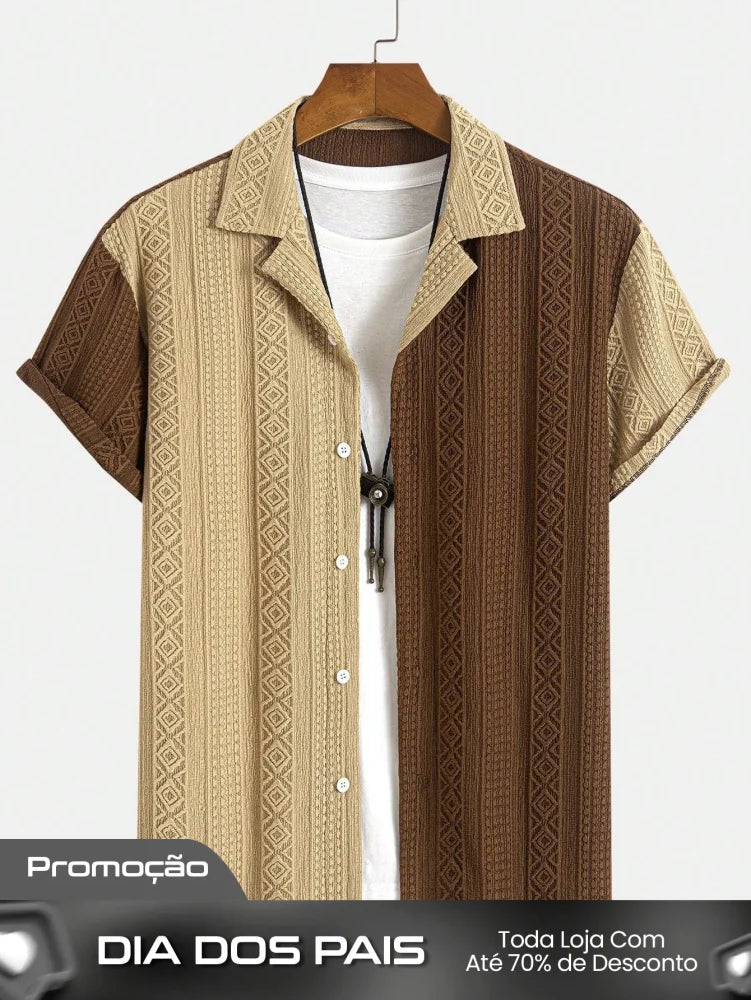 Camisa Masculina De Botão Listras Textura Étnica Camisa Masculina De Botão Listras Textura Étnica