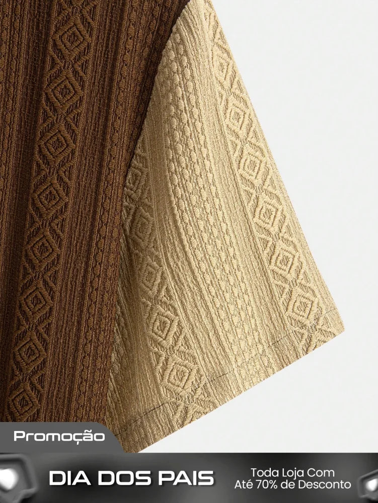 Camisa Masculina De Botão Listras Textura Étnica Camisa Masculina De Botão Listras Textura Étnica