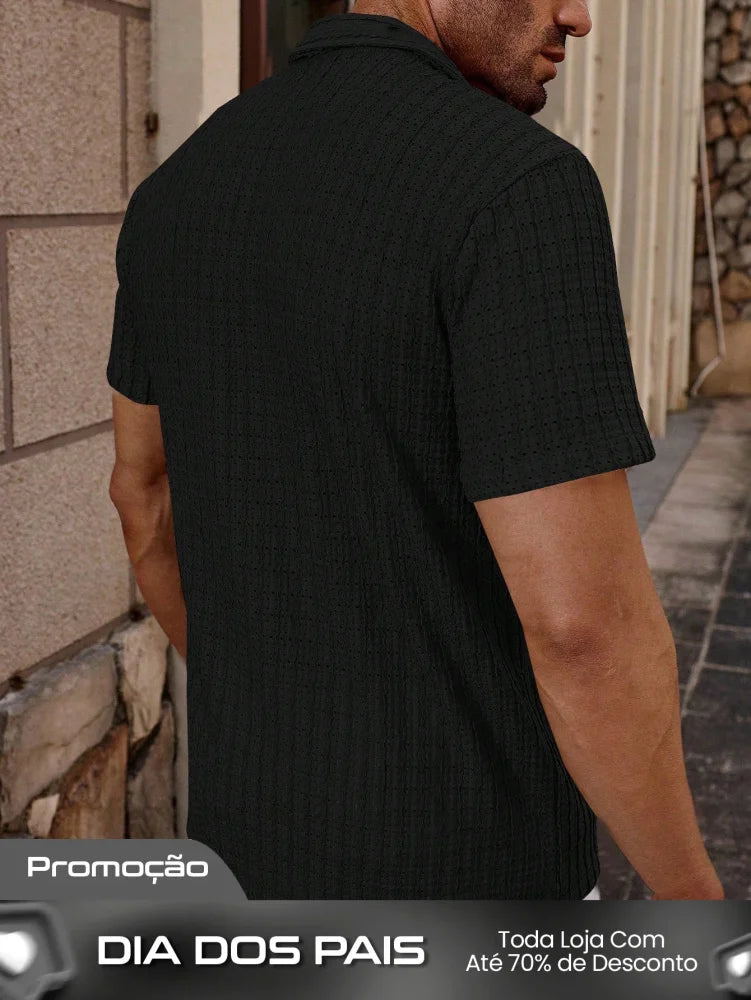 Camisa Masculina De Botão Tecido Trabalhado Visual Moderno Camisa Masculina De Botão Tecido Trabalhado Visual Moderno