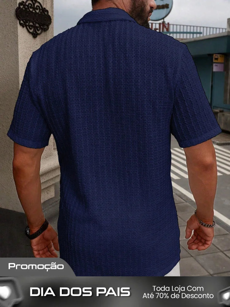 Camisa Masculina De Botão Tecido Trabalhado Visual Moderno Camisa Masculina De Botão Tecido Trabalhado Visual Moderno