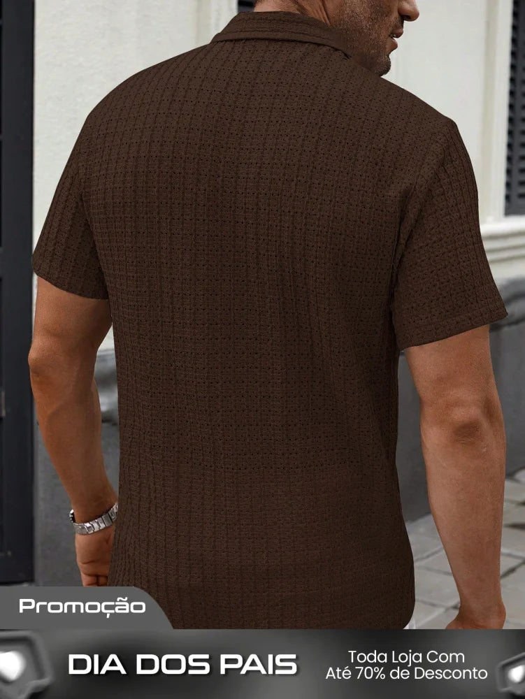 Camisa Masculina De Botão Tecido Trabalhado Visual Moderno Camisa Masculina De Botão Tecido Trabalhado Visual Moderno