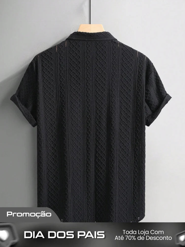 Camisa Masculina De Botão Textura Geométrica Camisa Masculina De Botão Textura Geométrica