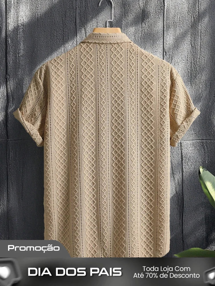 Camisa Masculina De Botão Textura Geométrica Camisa Masculina De Botão Textura Geométrica