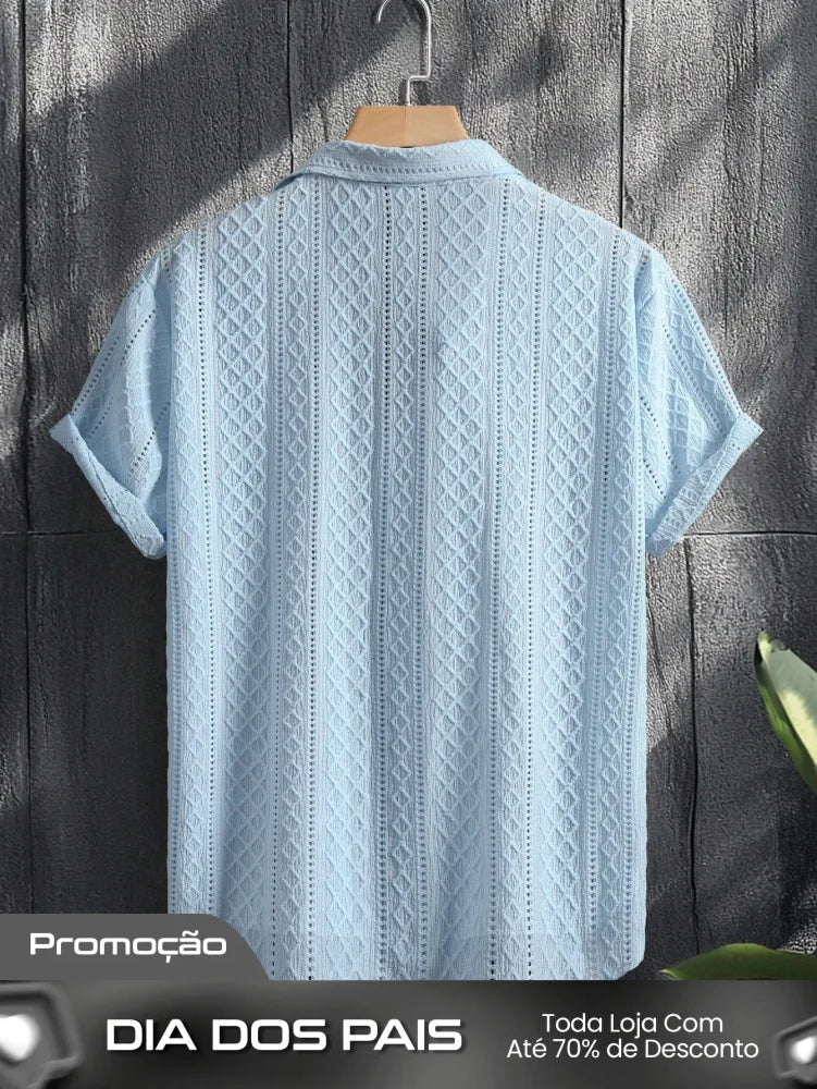Camisa Masculina De Botão Textura Geométrica Camisa Masculina De Botão Textura Geométrica