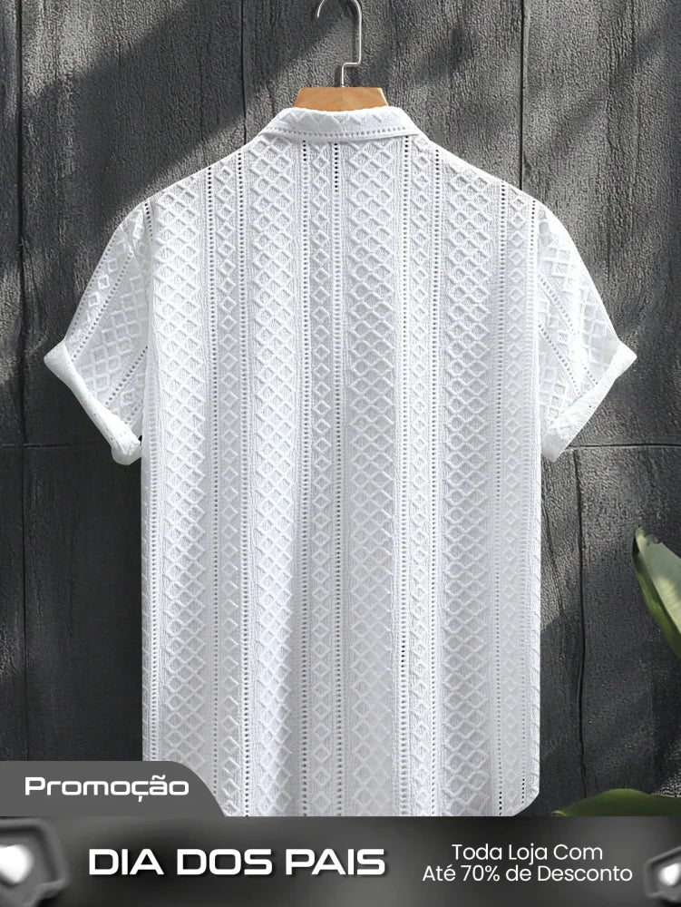 Camisa Masculina De Botão Textura Geométrica Camisa Masculina De Botão Textura Geométrica