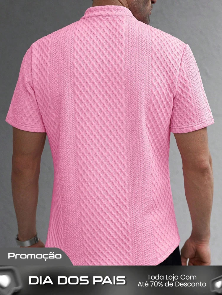 Camisa Masculina Gola Padre Texturizada Design Moderno Camisa Masculina Gola Padre Texturizada Design Moderno