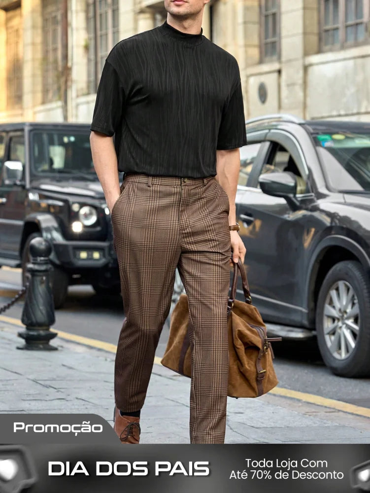 Camisa Masculina Slim Gola Alta Textura Elegante Camisa Masculina Slim Gola Alta Textura Elegante