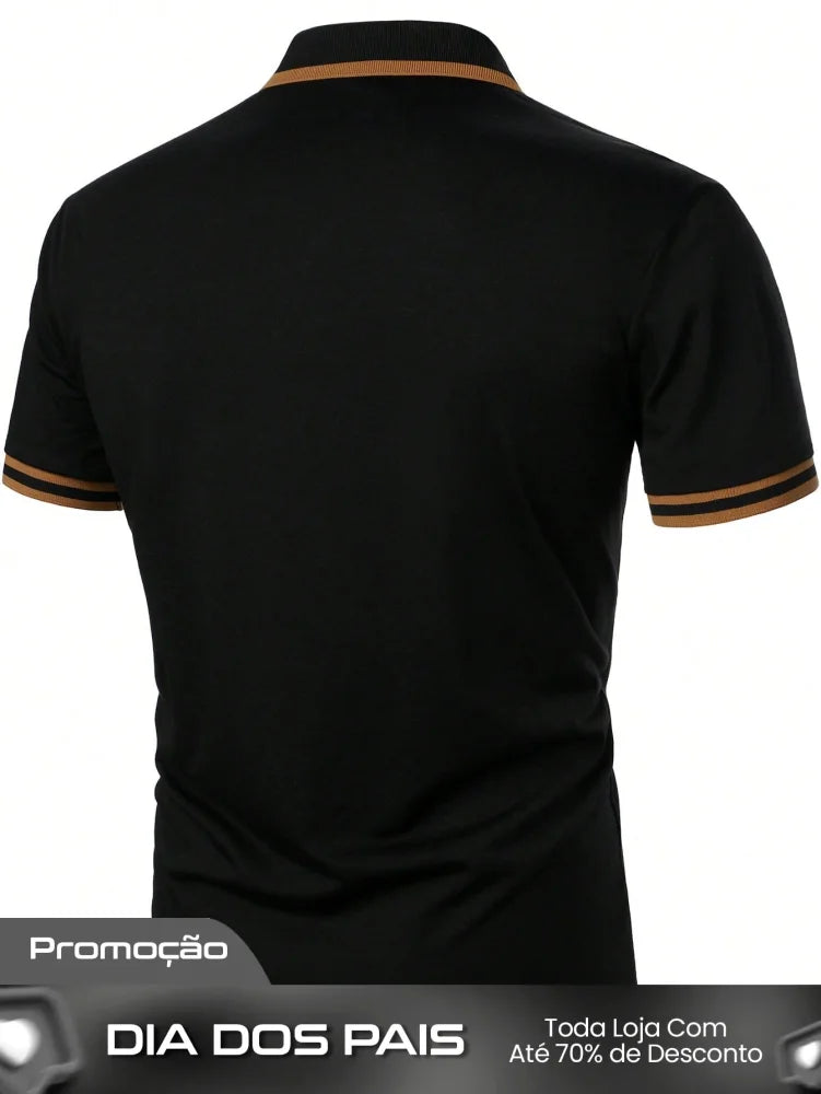 Camisa Polo Masculina Business Casual Bordado De Pássaro Camisa Polo Masculina Business Casual Bordado De Pássaro