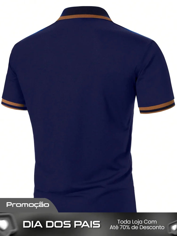 Camisa Polo Masculina Business Casual Bordado De Pássaro Camisa Polo Masculina Business Casual Bordado De Pássaro