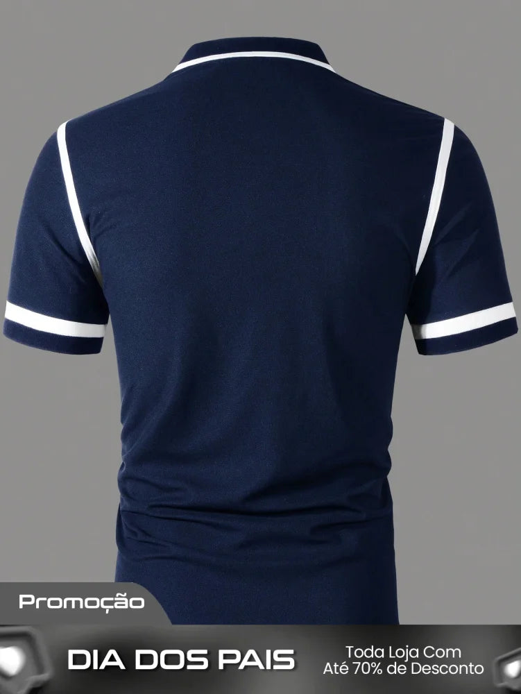 Camisa Polo Masculina Casual Botões Design Color Block Camisa Polo Masculina Casual Botões Design Color Block