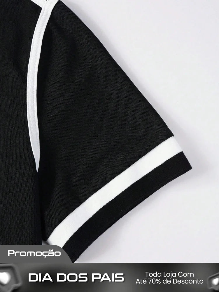 Camisa Polo Masculina Casual Botões Design Color Block Camisa Polo Masculina Casual Botões Design Color Block