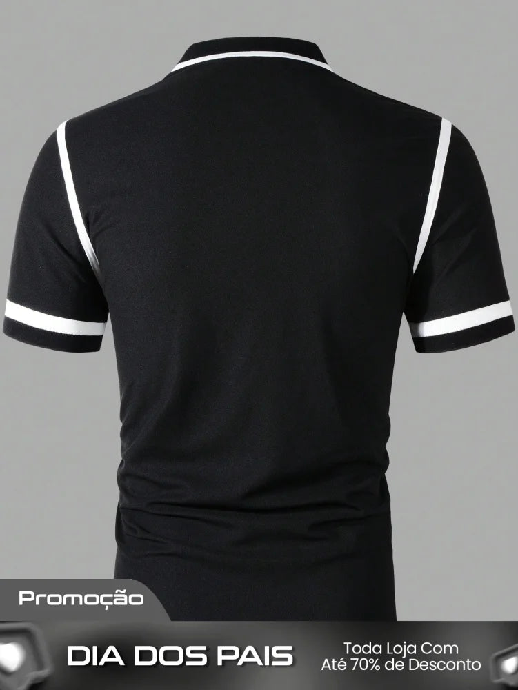 Camisa Polo Masculina Casual Botões Design Color Block Camisa Polo Masculina Casual Botões Design Color Block