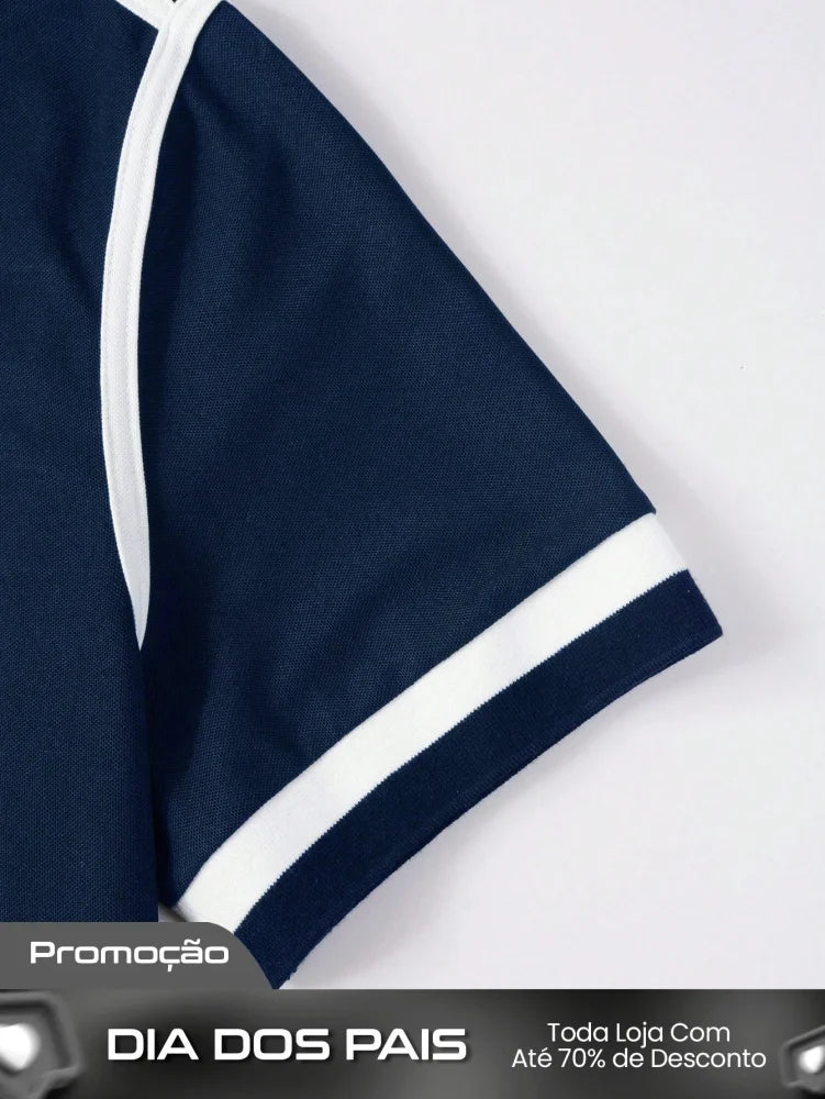 Camisa Polo Masculina Casual Botões Design Color Block Camisa Polo Masculina Casual Botões Design Color Block