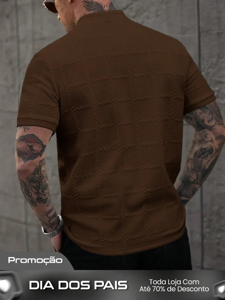 Camisa Polo Masculina Casual Gola Alta Botões Frontais Camisa Polo Masculina Casual Gola Alta Botões Frontais
