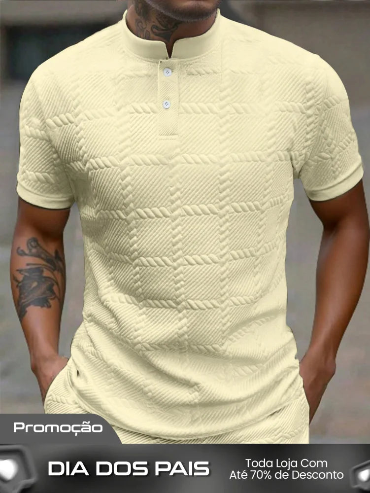 Camisa Polo Masculina Casual Gola Alta Botões Frontais Amarelo / PP Camisa Polo Masculina Casual Gola Alta Botões