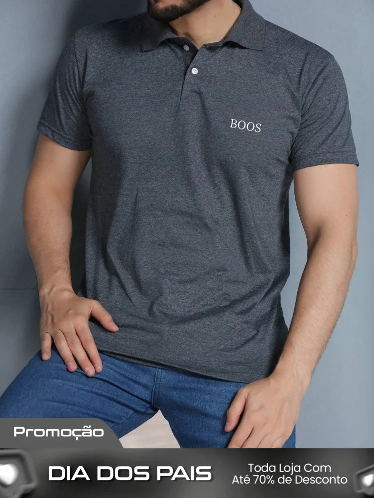Camisa Polo Masculina Casual Gola Manga Curta Chumbo / PP Camisa Polo Masculina Casual Gola Manga Curta