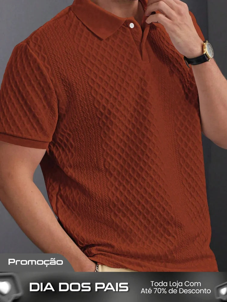 Camisa Polo Masculina Estilo Tricot Acabamento Refinado Marsala / PP Camisa Polo Masculina Estilo Tricot Acabamento