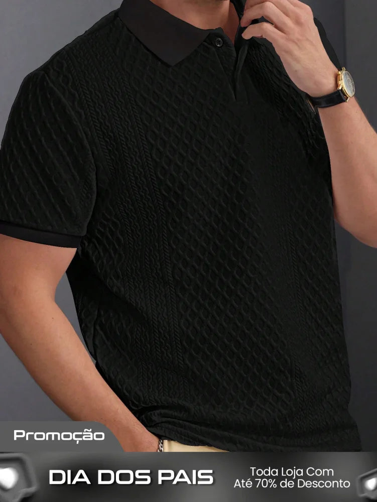 Camisa Polo Masculina Estilo Tricot Acabamento Refinado Preto / PP Camisa Polo Masculina Estilo Tricot Acabamento