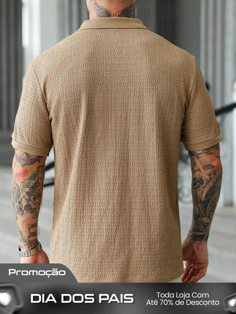Camisa Polo Masculina Gola Aberta Textura Sofisticada Camisa Polo Masculina Gola Aberta Textura Sofisticada