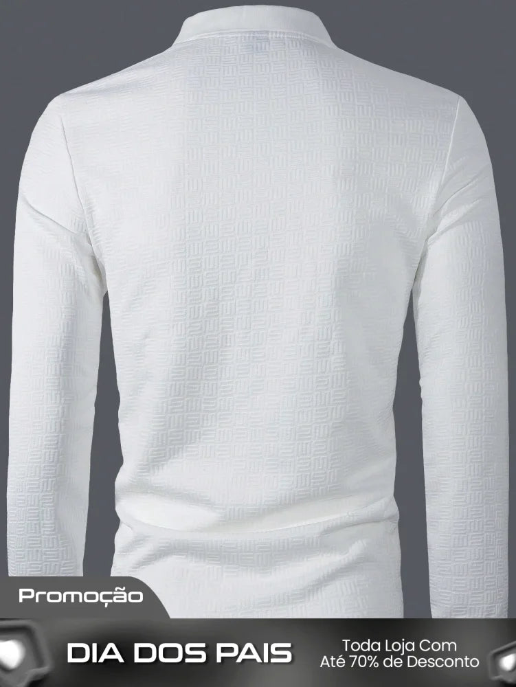 Camisa Polo Masculina Manga Longa Casual Botões Versátil Camisa Polo Masculina Manga Longa Casual Botões Versátil