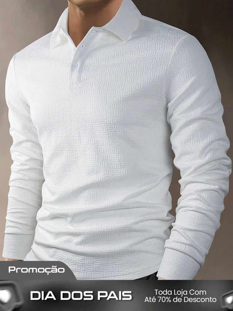 Camisa Polo Masculina Manga Longa Casual Botões Versátil Branco / PP Camisa Polo Masculina Manga Longa Casual Botões