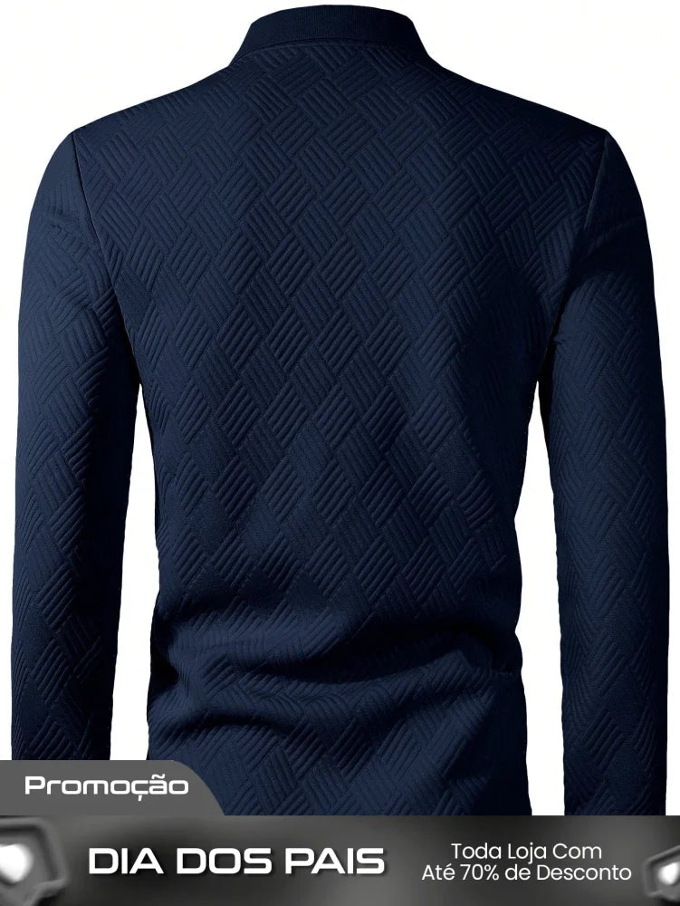 Camisa Polo Masculina Manga Longa Estilo Casual Fashionável Camisa Polo Masculina Manga Longa Estilo Casual Fashionável