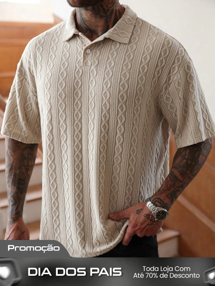 Camisa Polo Masculina Oversized Trama Estilizada Conforto Camisa Polo Masculina Oversized Trama Estilizada Conforto