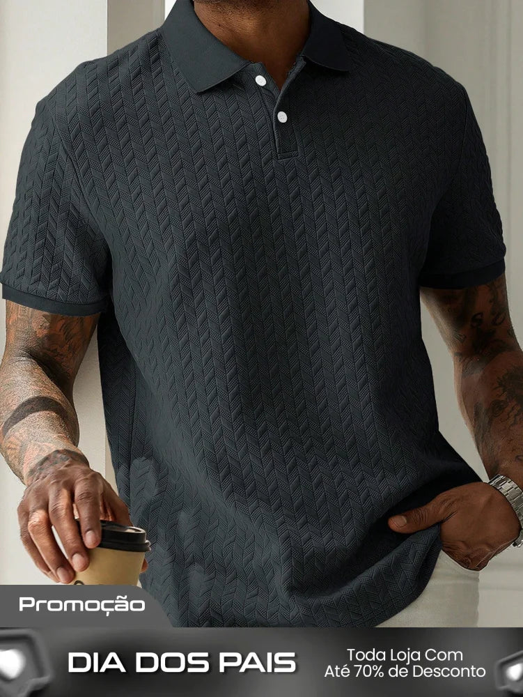 Camisa Polo Masculina Texturizada Estilo Moderno Elegante Preto / PP Camisa Polo Masculina Texturizada Estilo Moderno