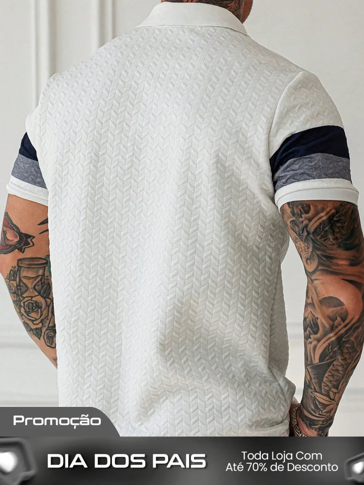 Camisa Polo Masculina Texturizada Listras Elegantes Camisa Polo Masculina Texturizada Listras Elegantes